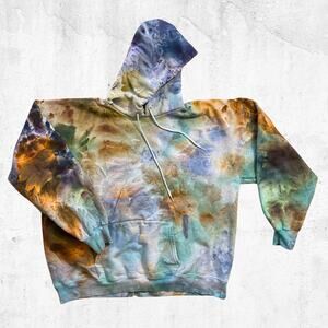 Tie Dye Hoodie - Ice Dyed Hippie Boho - Bronze Green - Men Women Unisex XLarge)
